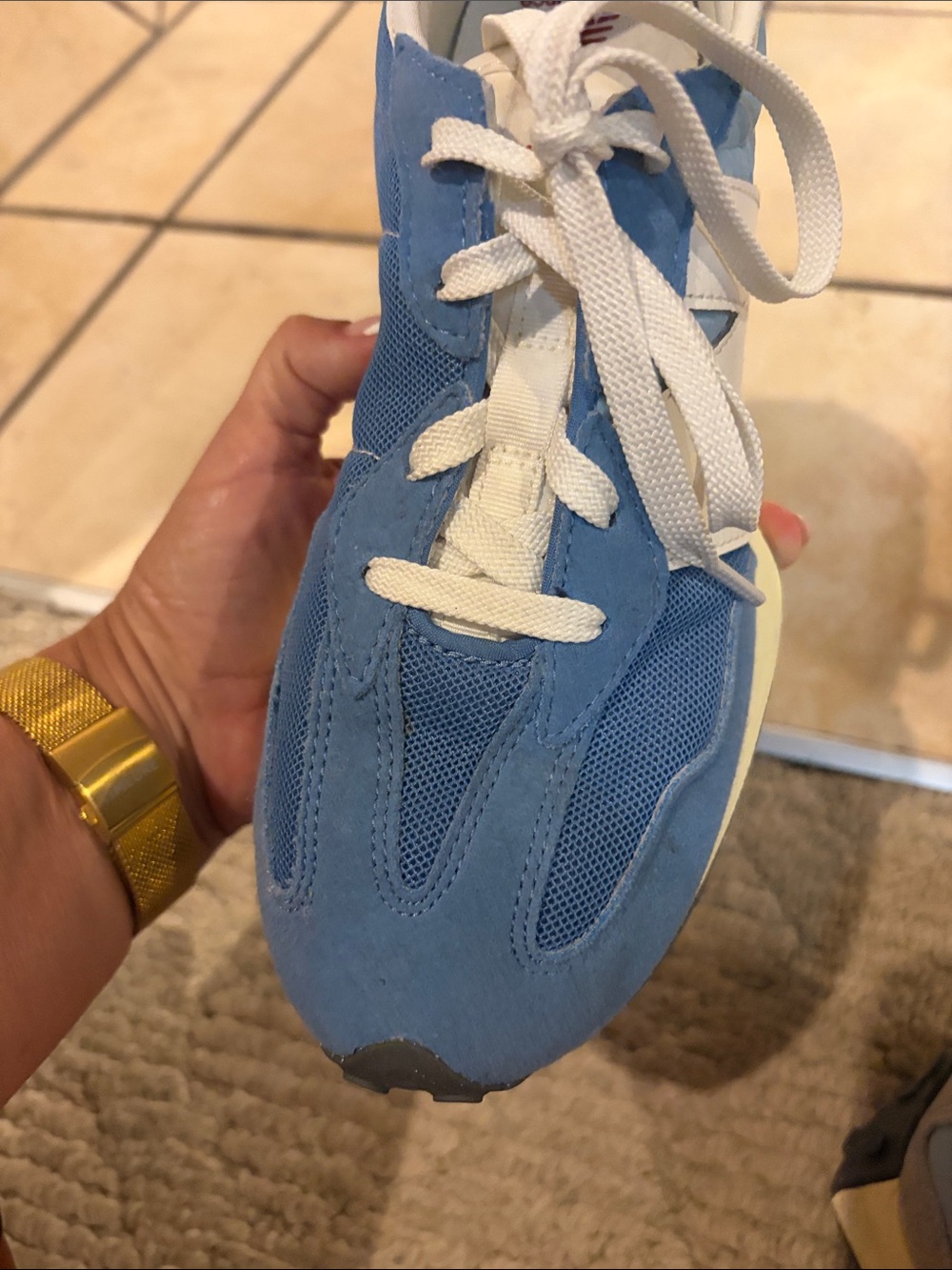 New Balance 327 Blue Casual Retro Runner Sneakers - White Accent - Picture 11 of 13